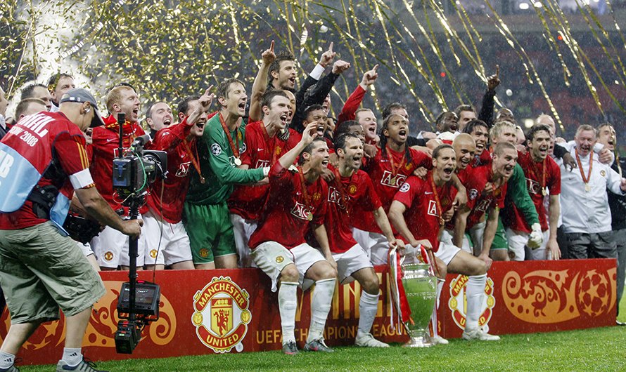 Manchester United celebrating 2008 UEFA Champions League victory in Moscow