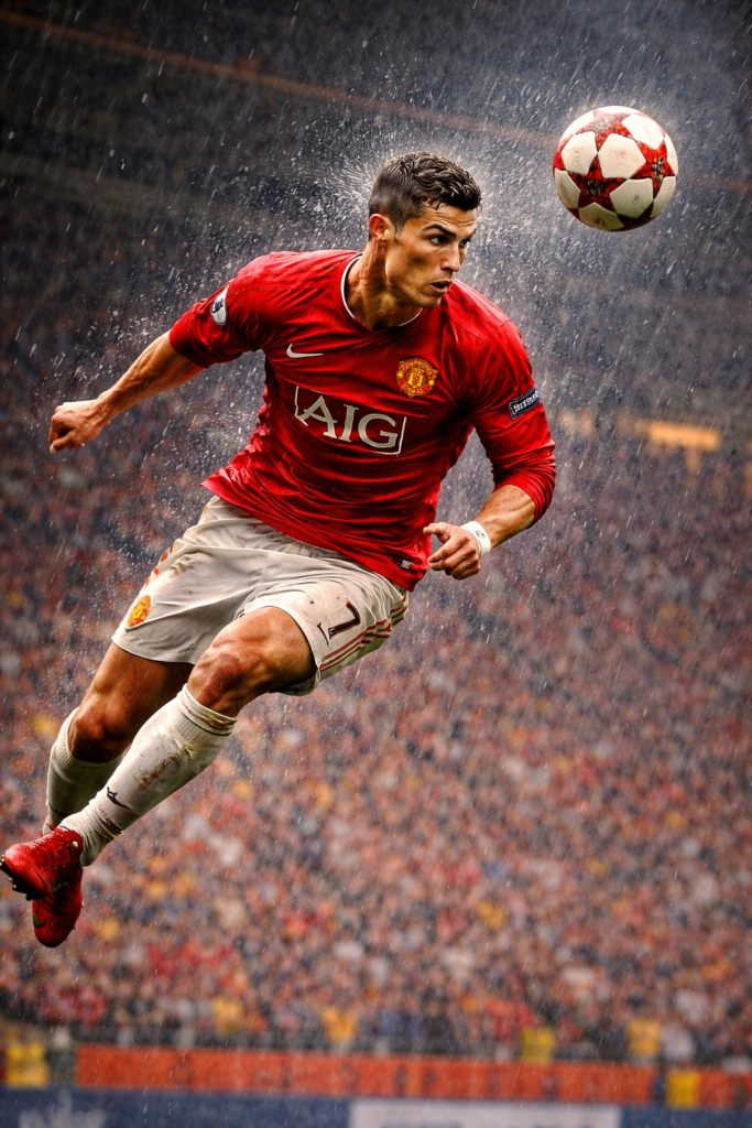 Artwork of Cristiano Ronaldo’s header in the 2008 UEFA Champions League final against Chelsea.